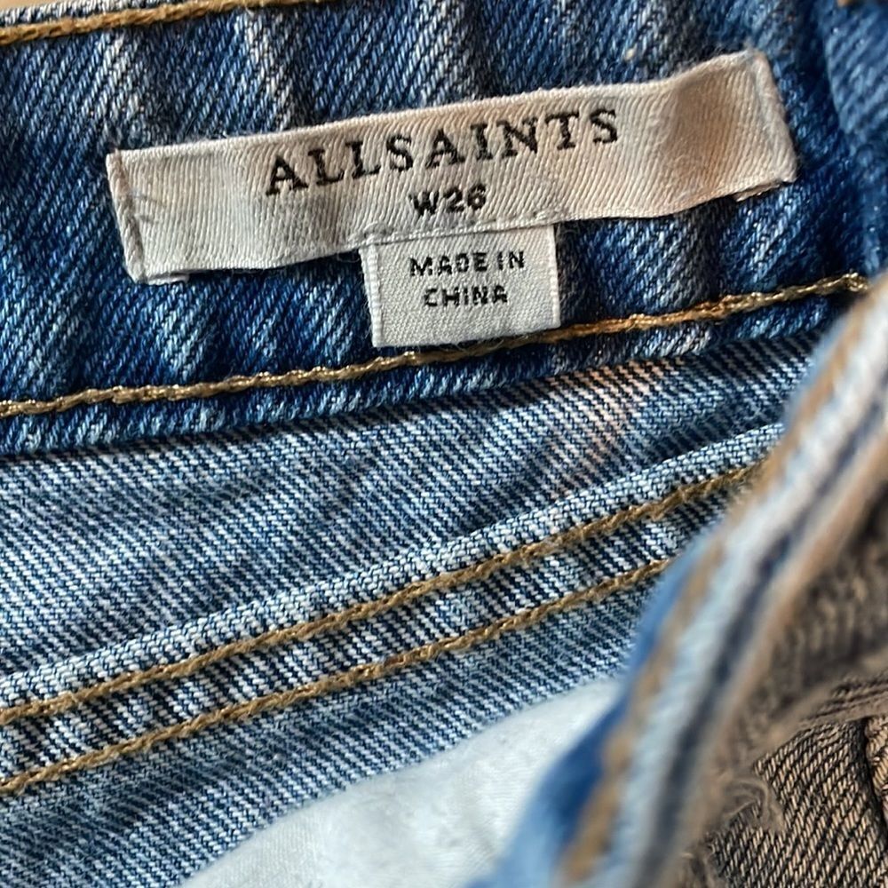ALLSAINTS Pam Birds Embroidered Denim Shorts in Indigo Blue - Picture 7 of 9